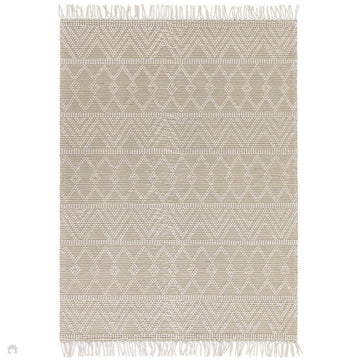 Asra Modern Boho Geometric Hand-Woven Textured Hi-Low Ribbed Bobbled Wool Fringe Flatweave Beige/Cream Rug-Asiatic Carpets-Rug Love - The Most Loved Rug Store